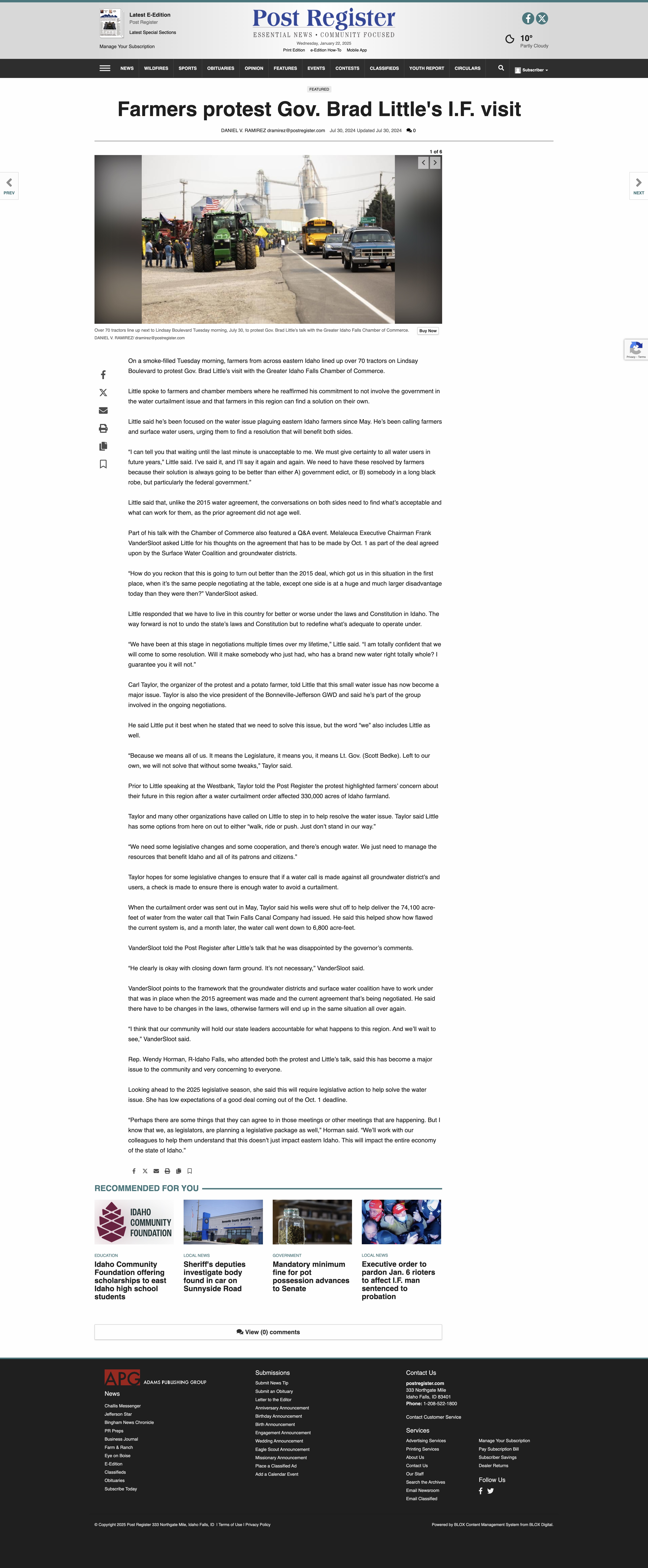 Farmers protest Gov. Brad Little's I.F. visit